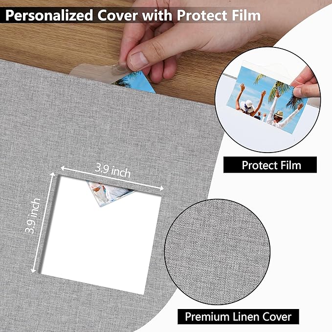 Vienrose Scrapbook Photo Album 12x12 Inch 3 Ring Binder, Linen Cover Large DIY Scrapbooks with 30 Sheets Plastic Sleeves 60 Pages Blank Khaki Inner Pages for Wedding Birthday Travel Baby Photos Grey