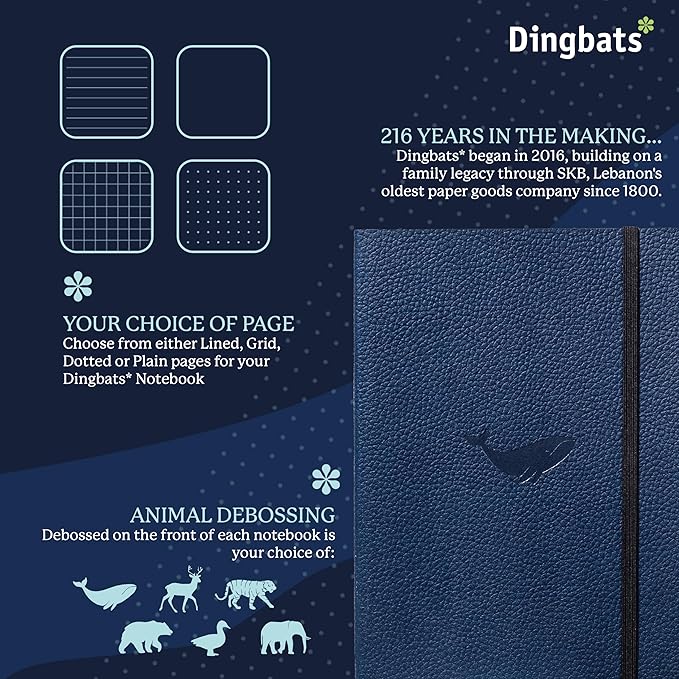 Dingbats* Wildlife Lined Writing Journal Notebook A5 - Vegan Leather Softcover - Ideal for Work, Travel - Pocket, Elastic Closure, & Bookmark