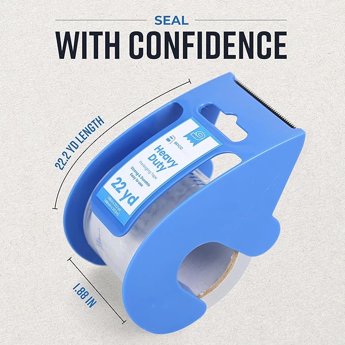 Bryco Goods Heavy Duty Packing and Moving Tape with Dispenser for Shipping and Moving Boxes, 1.88-inch x 22.2 yd, Clear, 6 Tape Rolls with Dispensers