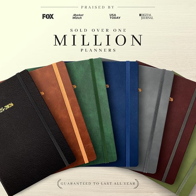 Ensight 2025-2026 HARDCOVER Leather Planner Weekly & Monthly - 8.5x11 Inches - Academic Planner Business Personal or Student - Pen Holder, Thick Paper, July 2025 - June 2026 (Black)