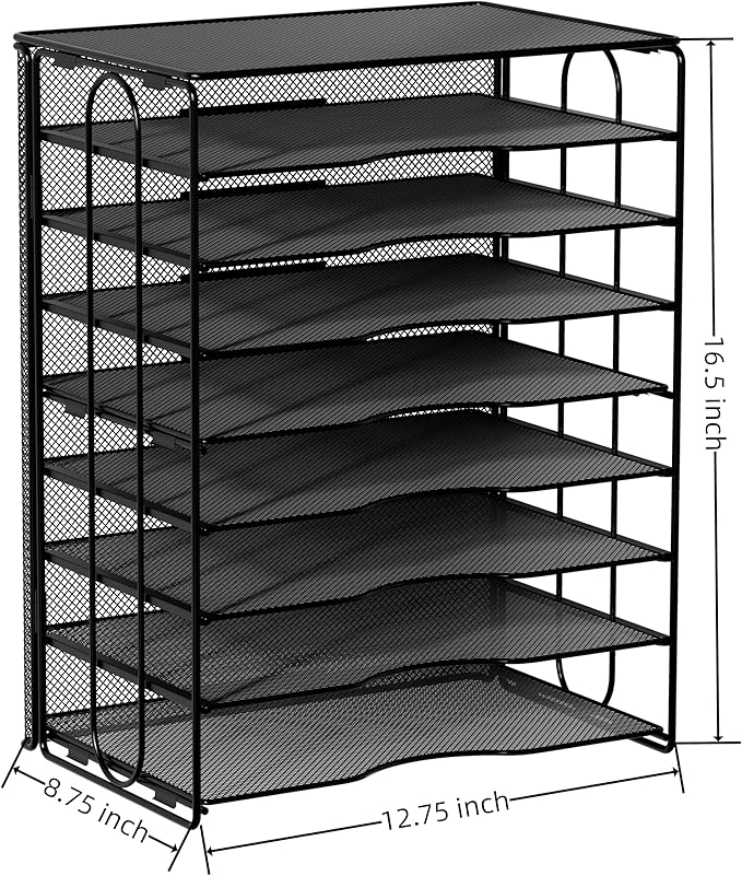EasyPAG Mesh Desk Tray Organizer 8 Slot Classroom Office Desktop File Paper Sorter, Black