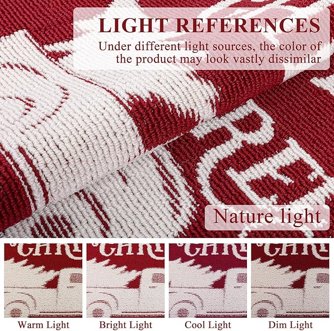 Christmas Doormat with Non Slip, Loop Pile Red and White Indoor Welcome Mat with Absorbent & Dirt-Trapping, Christmas Trees Truck Pattern, Porch Decor Outdoor Front Door Mat 32x48 Inch
