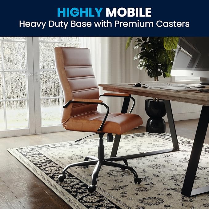 Flash Furniture Whitney High-Back Swivel LeatherSoft Desk Chair with Padded Seat and Armrests, Adjustable Height Padded LeatherSoft Office Chair, Brown/Black Gold