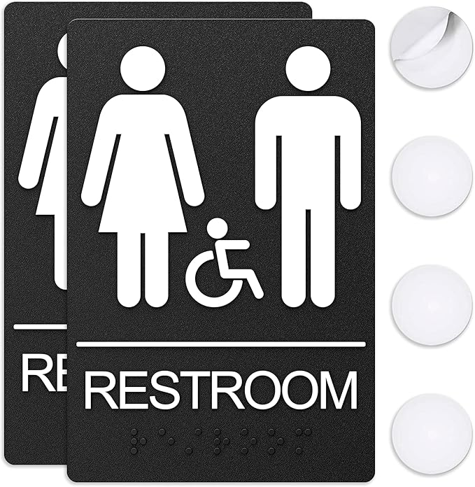 ASSURED SIGNS Unisex Bathroom Signs, Restroom Sign For Business - For Unisex Men and Women - 2 Pack - 9" by 6" - ADA Compliant with Braille and Handicap Symbol - Strong Double-Sided Adhesives Included - Apply to Door or Wall
