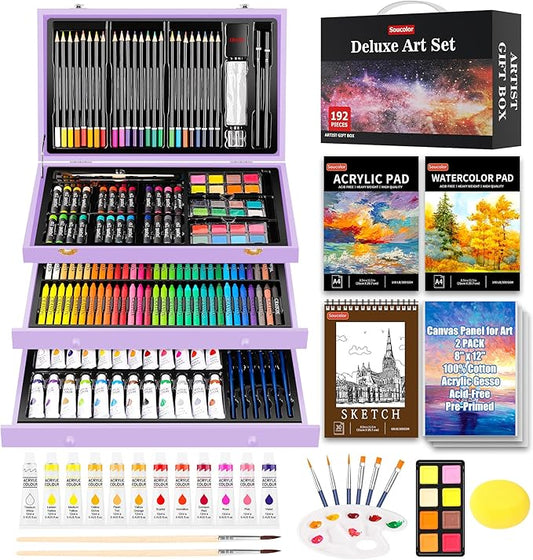 Halloween & Christmas Day Gifts for Kids, Teen Girl Girls Trendy Stuff, Stocking Stuffers for Teens, 192-Pack Drawing Painting Art Supplies with Acrylic Pad, Watercolor Pad, Sketch Book, Canvases