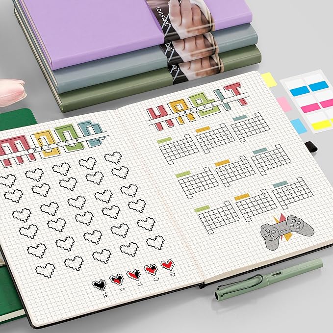 EMSHOI Graph Paper Notebook, 8.5" x 11" Hardcover Leather Journal for Women Men, 192 Pages 100 GSM Grid Paper A4 Large Journals for Writing, Graph Notebook for Work, Graphing, Engineering, GrayBlue