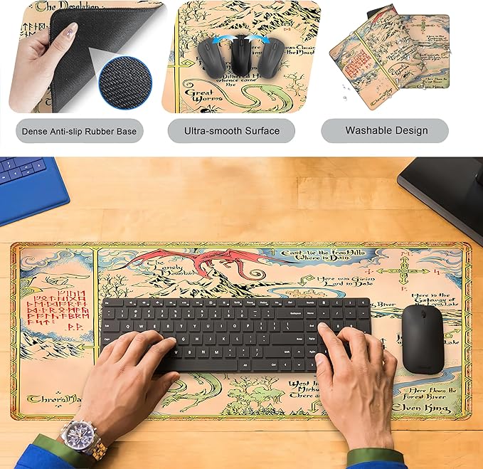 Vintage Desk Pad Gaming Desk Mat XL Mouse Pad, Computer Keyboard Mat Extra Large Mouse Mat, Personalized Desktop MatAged Yellow Desk Protector Mat, Special Symbol Desk Decoration 31.5" x 11.8"