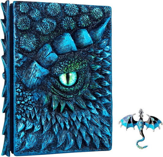 3D Dragon Eye Embossed Journal,Resin Engraving Notebook,Dnd notebook for Dragon Lovers ，Blank Paper,Hardcover Travel Notepad for Writing,Sketchbook,Collection,Gift,Decoration A4 and A5 Size (A5-Blue