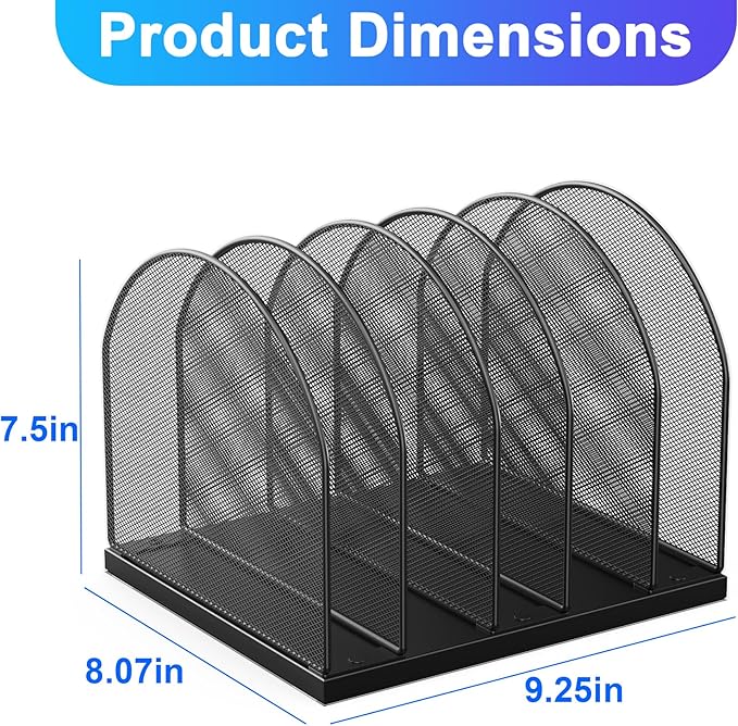 gianotter Desktop File Organizer, Desk Organizer with 5 Compartments, Paper Organizer for Desk, Workspace Organizers for Office Supplies (Black)