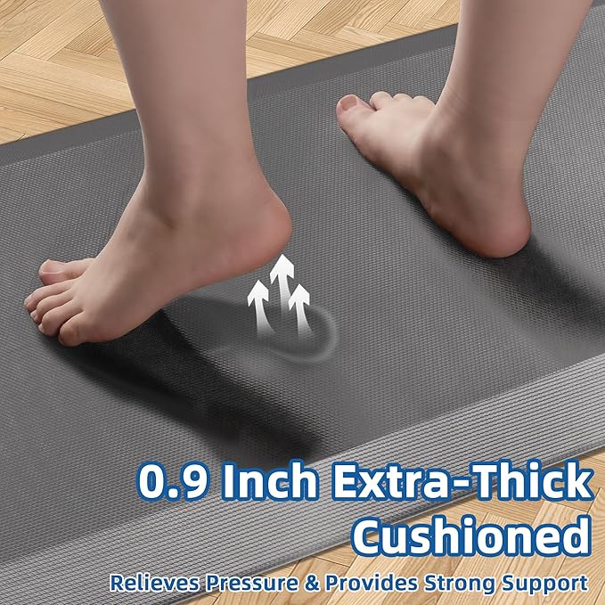 Anti Fatigue Kitchen Mats for Floor, Grey 9/10 Extra Thick Cushioned Standing Desk Mat, Comfort Memory Foam Ergonomic Kitchen Rugs and Mats Non-Slip Waterproof for Office, Kitchen, Sink, 20" x 39"