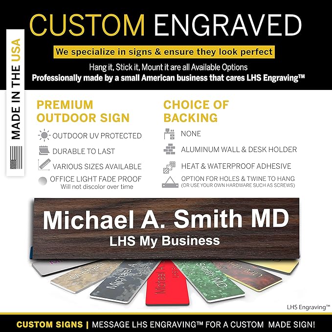 Engraved Custom Door Plate Teak Plastic Office Door Sign with White Letters - Made in USA 2x6 N7