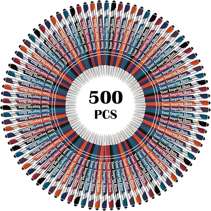 Up to 500 Pcs Custom Pens Bulk | Rainbow of Colors | Soft-Touch Metal Black Ink Personalized with Name or Message (Assorted, 500 pcs)