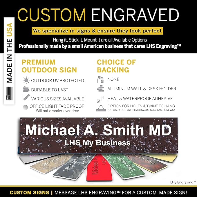 Engraved Name Plates for Door Sign Personalized Cranberry Marble Pattern Plastic Plaque with White Letters - Made in USA 2x12 S5