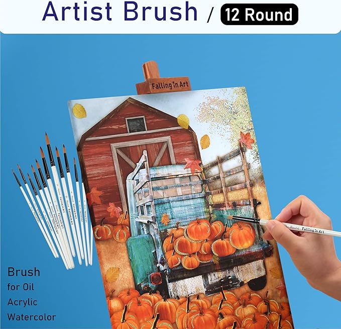 Falling in Art Paint Brushes Set, 12 PCS Nylon Professional Round Paint Brushes for Watercolor, Oil Painting, Acrylic, Face Body Nail Art, Crafts, Rock Painting