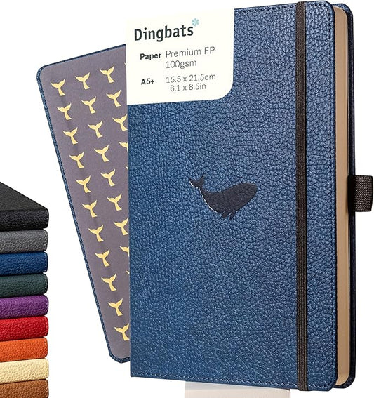 Dingbats Wildlife Grid Journal A5 - Vegan Leather Hard Cover, Ideal for Work, Travel - Pocket, Elastic Closure, Bookmark