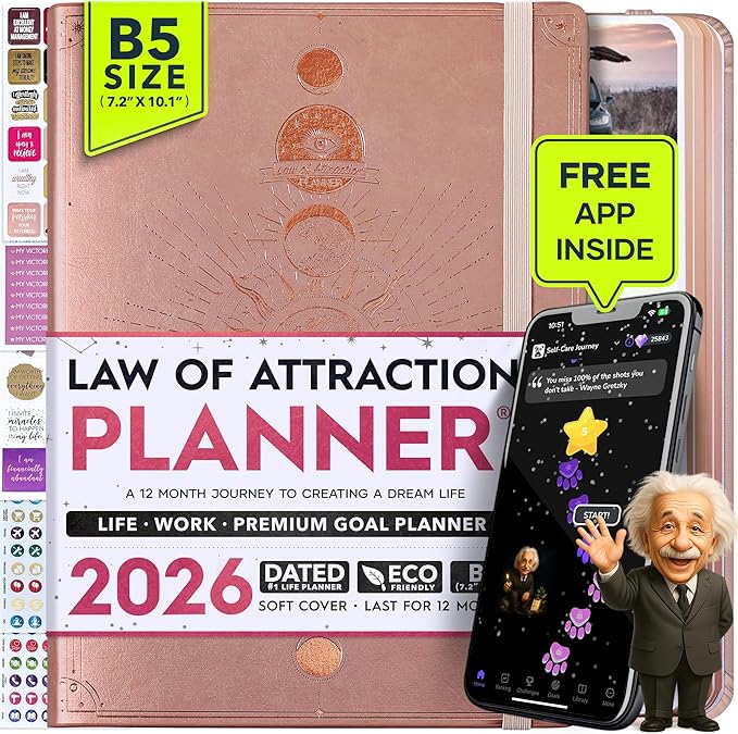 2026 Planner Weekly and Monthly | Law of Attraction Planner with Panduo App | A 12 Month Journey for Productivity, Gratitude & Goal Setting | Includes Foldable Vision Board, Gift Box & Stickers