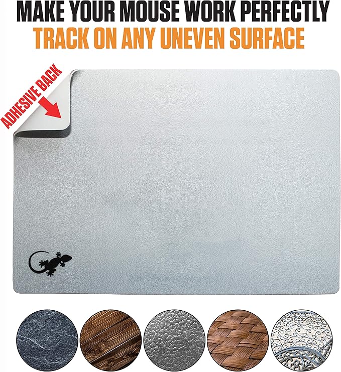 Mouse Pad Adhesive Bottom - Sticks to Any Surface - Portable - Webcam Covers and Screen Cleaner Included (Silver)