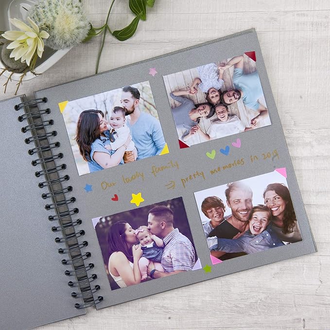 8 x 8 Inch Small DIY Scrapbook Photo Album with Window Design Cover 80 Pages Craft Paper Memory Book for Weeding Family Travel and Baby (Gray)