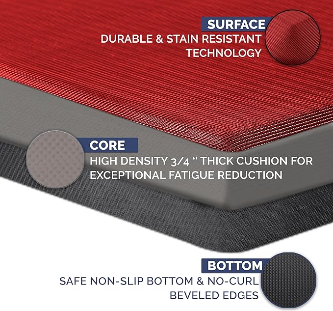 ComfiLife Anti Fatigue Floor Mat – 3/4 Inch Thick Kitchen Mats for Floor, Standing Desk Mat, Kitchen Rug – Comfort at Home, Office – Durable – Stain Resistant – Non-Slip Bottom (20" x 32", Red)