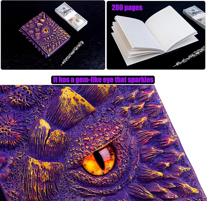 3D Dragon Eye Embossed Journal,Resin Engraving Notebook,Dnd notebook for Dragon Lovers ，Blank Paper,Hardcover Travel Notepad for Writing,Sketchbook,Collection,Gift,Decoration A4 and A5 Size (A5-Purple-Lined)