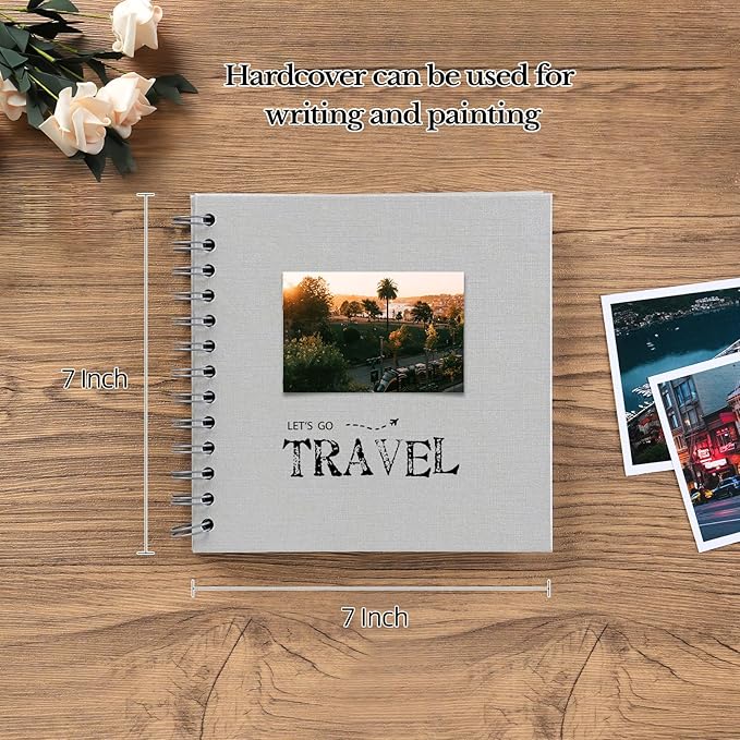 potricher 7 x 7 Inch DIY Scrapbook Album 40 Pages Hardcover Kraft Paper Scrap Book Photo Albums Memory Book for Wedding and Anniversary Family (Gray, 7 Inch)