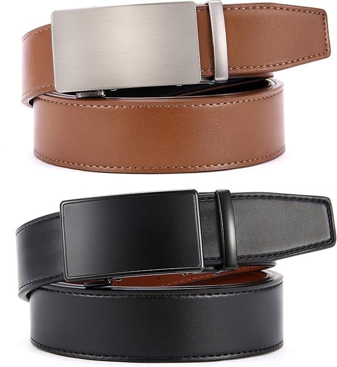 CHAOREN Leather Ratchet Belt Men 2 Pack - Customizable Fit, Effortless Style (35mm)
