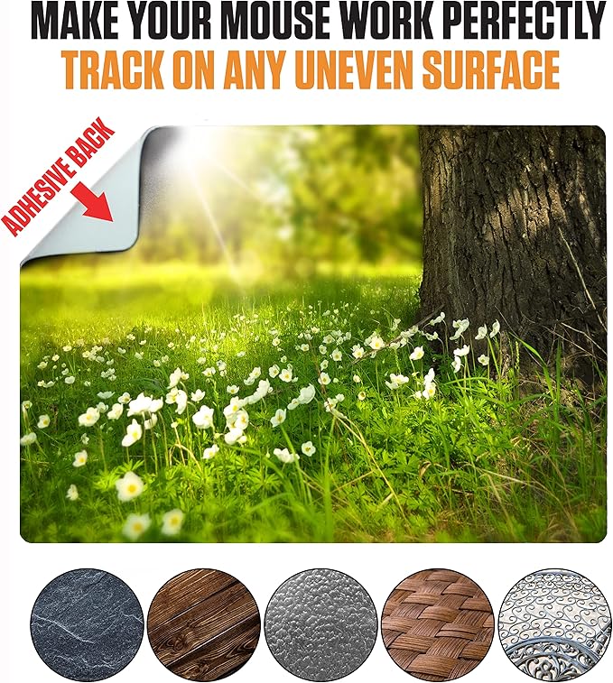 Adhesive Mouse Pad - Peel and Sticks to Any Surface - Travel Mouse Pad, Sticky for Any Surface - Excellent Tracking - Sunny Meadow