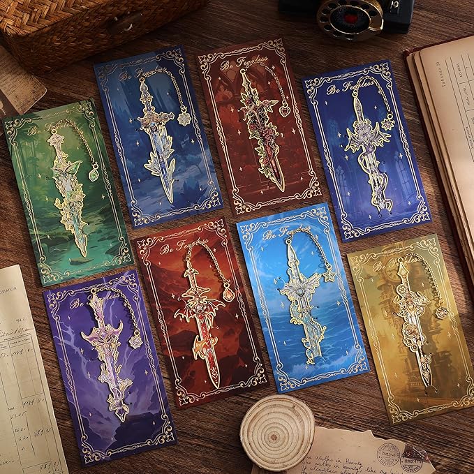 8pcs Fantasy Sword Bookmarks for Books, Journals, Planners - Cool Metal Book Markers for Reading Women & Men, Unique Book Marks Gifts for Book Lovers, Reading Accessories for Students & Adults & Kids
