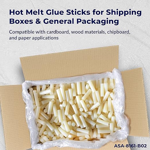 ASA Large Hot Glue Sticks for Glue Gun - 5/8" x 2" | High-Strength Hot Gun Sticks Adhesive for Corrugated Materials | Industrial Grade for Packaging & Woodworking | Pack of 1417