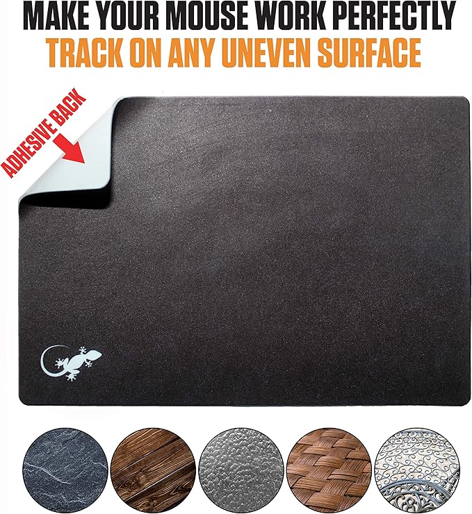Adhesive Mouse Pad by Gecko Travel Mouse Pad - Sticks to Any Surface - Stick On Portable - Webcam Covers and Screen Cleaner Included (Black)