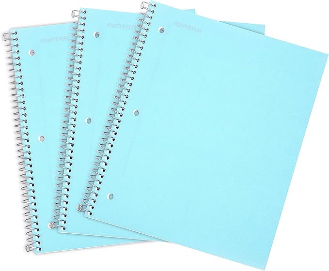 Mintra Office Durable Spiral Notebooks, 1 Subject, (Teal, Wide Ruled 3 Pack), 100 Sheets, Poly Pocket, Moisture Resistant Cover, Strong Chipboard back, For School, Office, Business