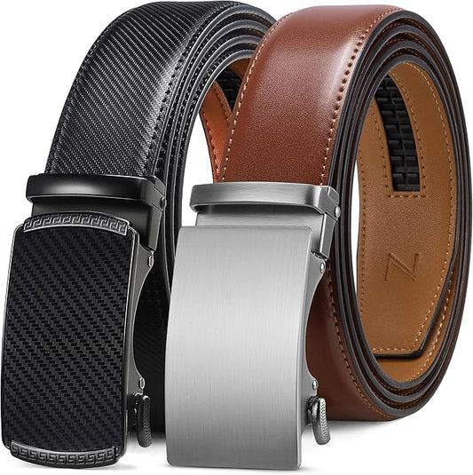Zitahli Ratchet Belt for Men - 2 Packs Leather Mens belt For Gift Men Dress and Casual,Trim to Fit