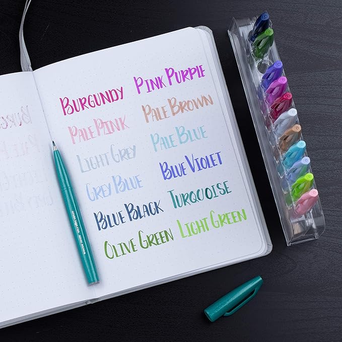 Pentel Arts Sign Pen Brush Tip, Assorted Colors, 12 Pack Box (SES15C2PC12)