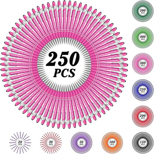 Max 500 Pcs Personalized Pens Bulk, Custom Pens with Free Engraving, Customized Stylus Tip Ballpoint Pen with Your Name Massage Text for School Office Business Graduation Anniversaries-250 Packs