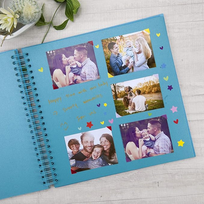 12 x 12 Inch Large DIY Scrapbook Photo Album with Window Design Cover 80 Pages Craft Paper Memory Book for Weeding Anniversary Travel and Baby (Blue)