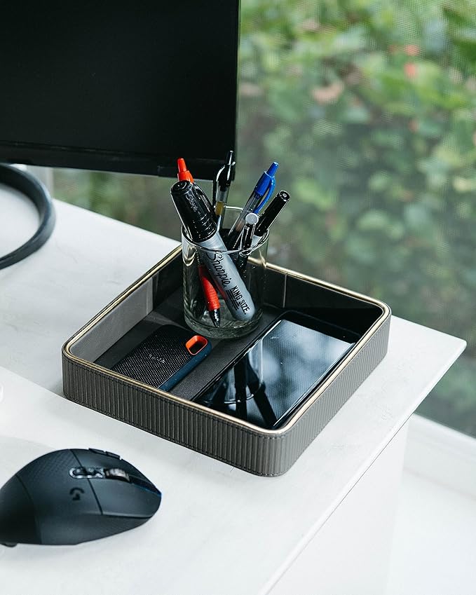 Key Bowl for Entryway Table| Leather Catch All Bowl| Key Dish Bowl for Entryway Table| Key Basket EDC Tray| Key and Wallet Holder Key Holder Bowl| Bowl for Keys Entryway Table -Gray