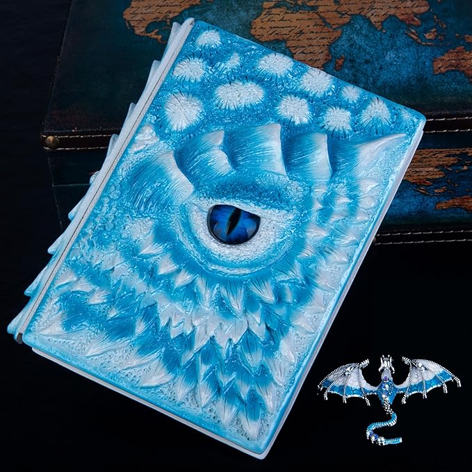 3D Dragon Eye Embossed Journal,Resin Engraving Notebook,Dnd notebook for Dragon Lovers ，Blank Paper,Hardcover Travel Notepad for Writing,Sketchbook,Collection,Gift,Decoration A4 and A5 Size (A5-Ice dragon with brooch)