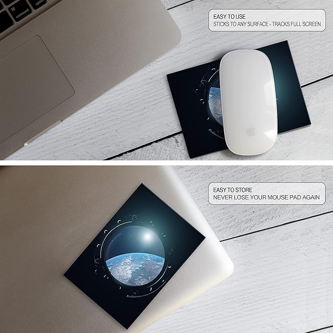 Mouse Pad Adhesive Bottom - Sticks to Any Surface - Portable - Webcam Covers and Screen Cleaner Included (Space Window)