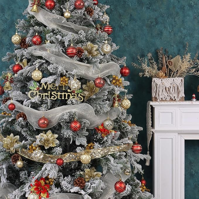 100ct Red and Gold Christmas Ornaments Set, Shatterproof Xmas Tree Ornaments Decorations Collection, Hanging Plastic Christmas Balls for Holiday Party Wedding (Red&Gold)