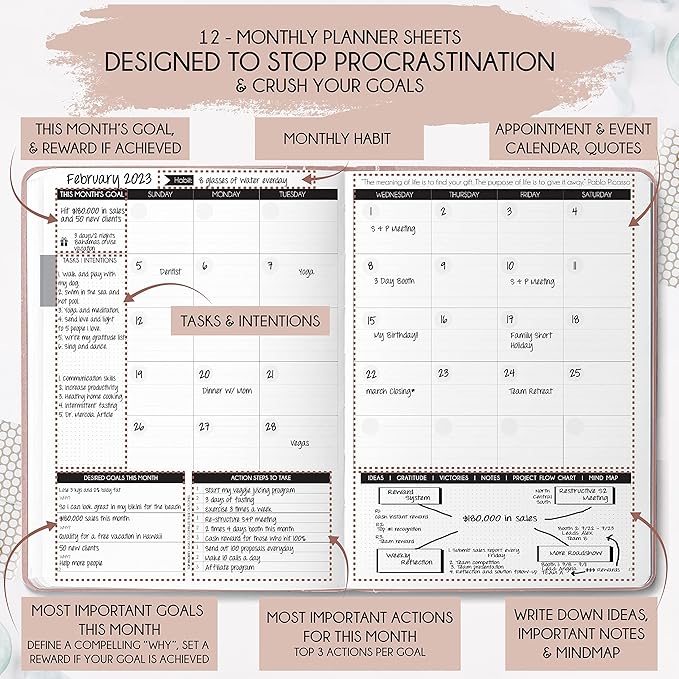 Life and Goal Planner - Undated Daily, Weekly & Monthly Planner for Passion, Organizer, Increase Productivity, Purpose, Success & Happiness, Journal, Agenda, To Do List, Business Planner, Notes,