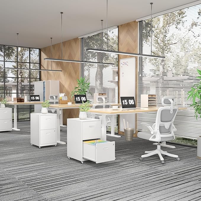 2 Drawer File Cabinet with Lock，White Rolling File Cabinet for Home Office, Metal Small Mobile Filing Cabinets on Wheels for Hanging Letter