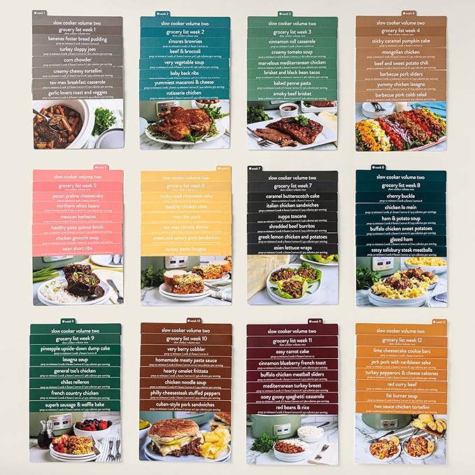 Meal Planner with 72 Photo Recipe Cards (Slow Cooker Vol 2) - Weekly Menu Planner | Recipe Box | 12 Reusable Grocery Lists | 5 Blank Cards | Card Protectors | Easy Recipe Ideas with Pictures