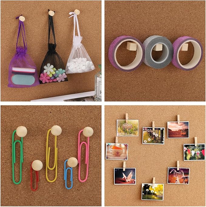 102 Pcs Wood Push Pins 6 Sizes Thumb Tacks for Wall Hangings Corkboard Office or Home