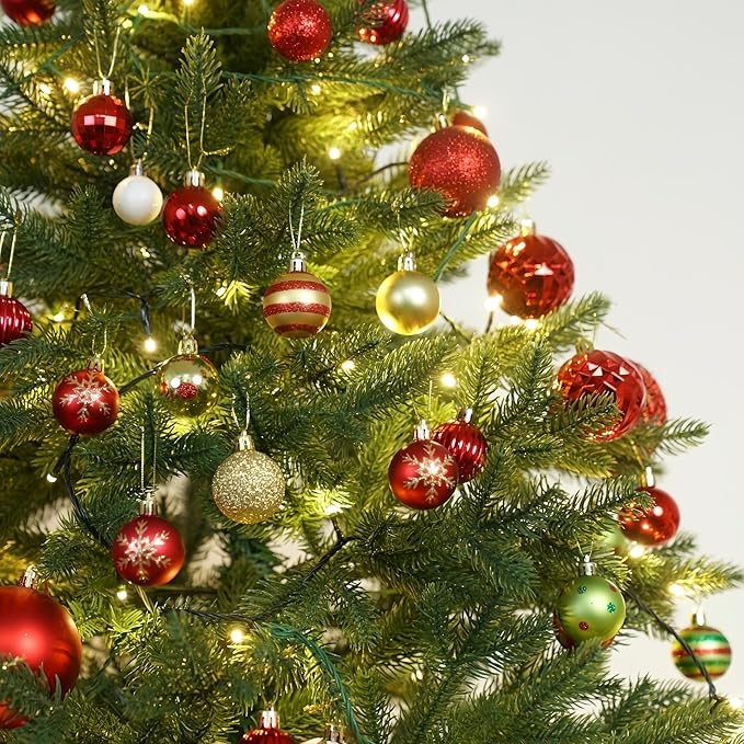 XmasExp 50ct Mini Vintage Christmas Ornaments Set Red and Gold Classic Retro Shatterproof Balls 1.57 Inch Christmas Decorations