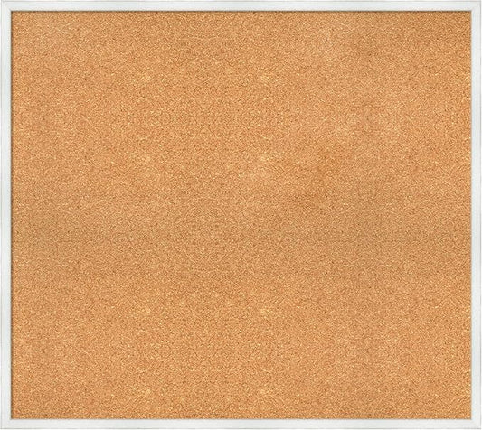 Amanti Art Natural Cork Board for Wall, 33x37 Vision Board with White Frame, X-Large Corkboard Office Decor for Home Organization, Country Rustic Corkboard Pinboard to Display Items for Home