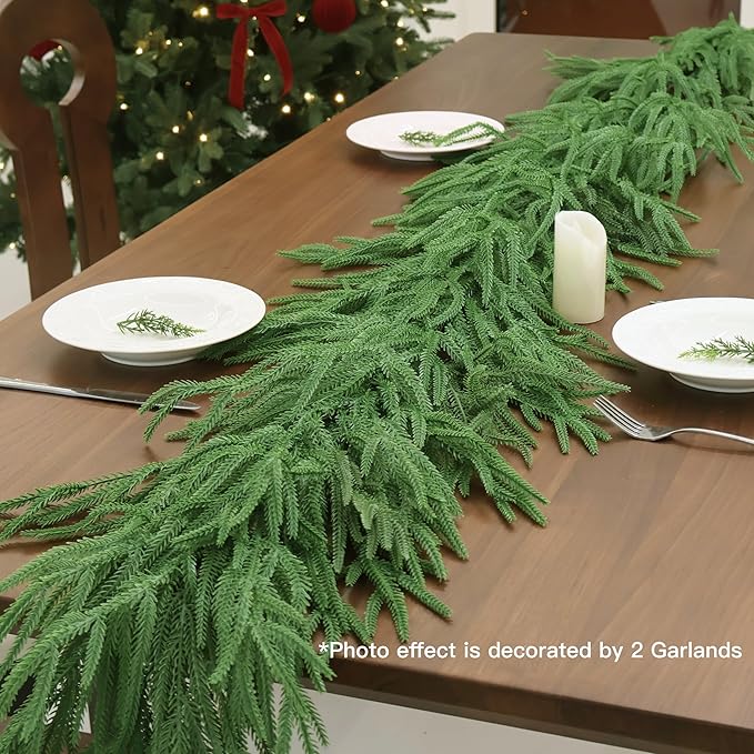 12FT Christmas Garlands Norfolk Pine Garland Real Touch Artificial Faux Greenery Garland for Holiday Indoor Outdoor Decor