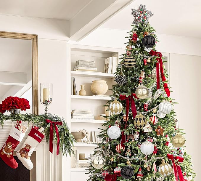 Hollyone 4 Inch Black & White & Gold Christmas Ornaments - 12 Pcs Shatterproof Tree Ornaments for Xmas Tree Decor & Party Wreath Home Decor