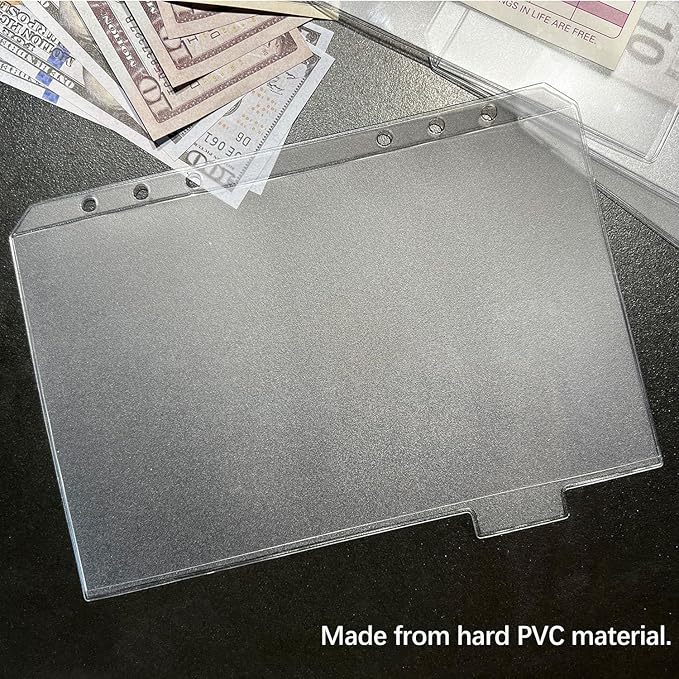 12PCS A5 Binder Pockets with No Zippers, Zipless Budget Envelopes with Index Bits Design, A5 Binder Pouch for 6 Ring Binder, Money Folder Organizer,Clear PVC Savings Challenges Envelopes,12PCS