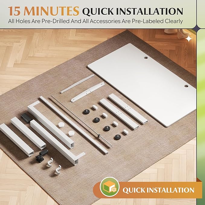 DEVAISE 55x28 Inch Whole Piece Standing Desk, Seamless Desktop Electric Standing Desk, Office Computer Desk with Adjustable Height, 3-Preset Memory Sit Stand up Desk for Home, Office (White)