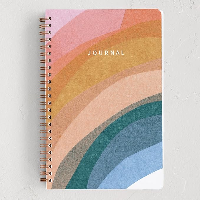 Minted Rainbow Collage Notebook, Writing Journal for Notes & Journaling, Durable Acrylic Free Cover, Modern, Colorful & Simple Spiral Bound Journal Notebook with 80 Lined Pages, 5.5" x 8.5"